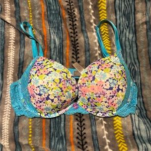 Victoria's Secret Floral Lace Bra - Blue and Multicolor